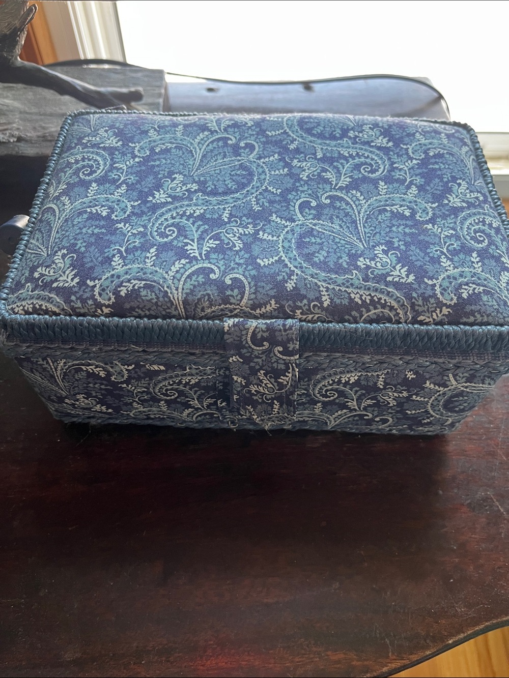 Blue Paisley Fabric Sewing Box - vintage